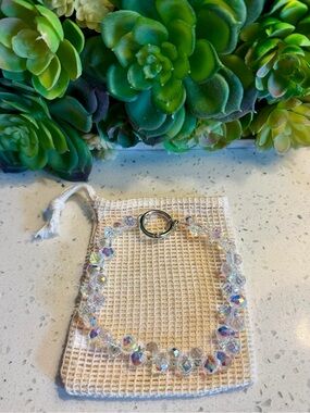Swarovski Aurora Borealis Crystal Bead phone wristlet with Silver Ring Clasp